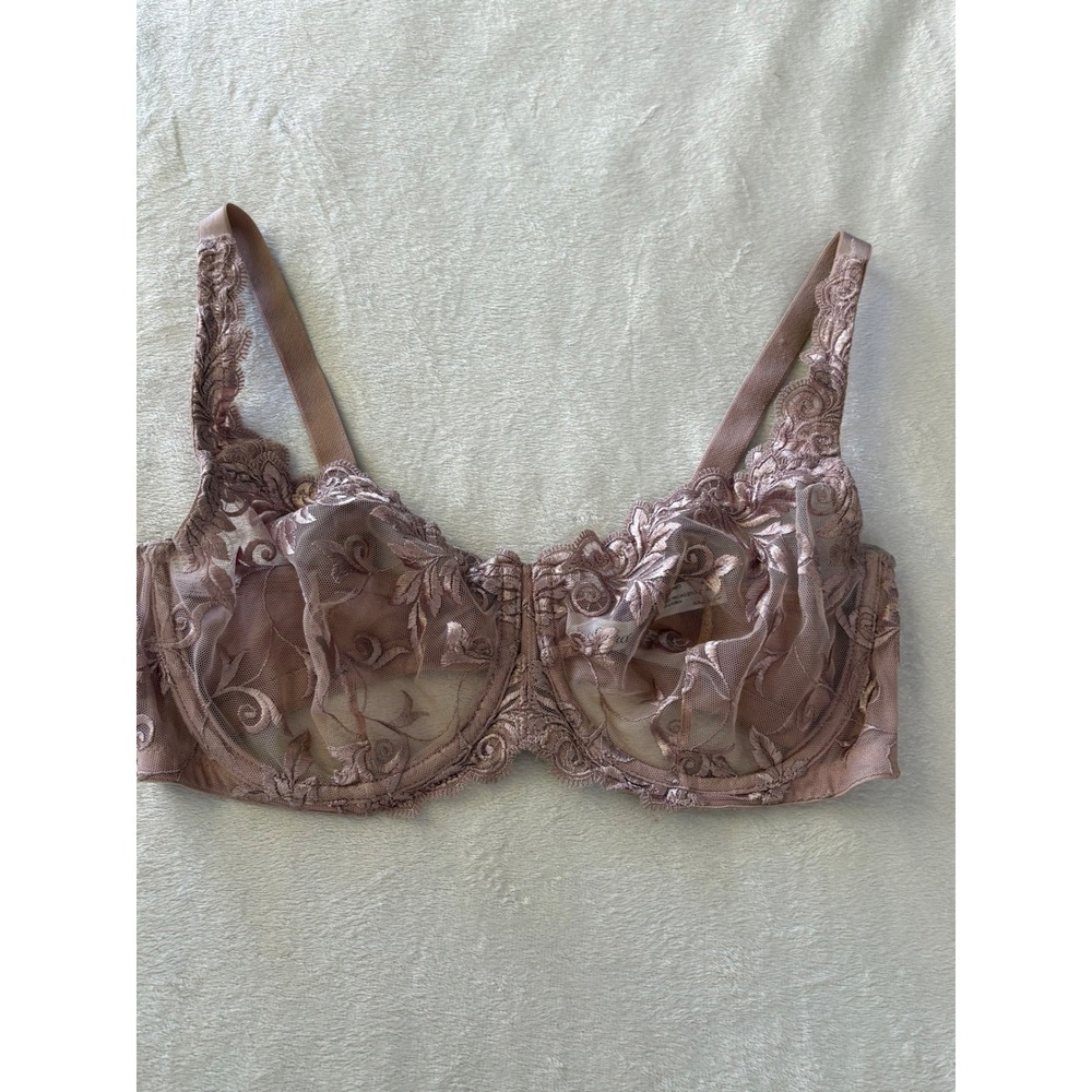 Soma Sensuous Lace Unlined Underwire Bra 36D Dusty Rose Mauve Floral Sheer Mesh